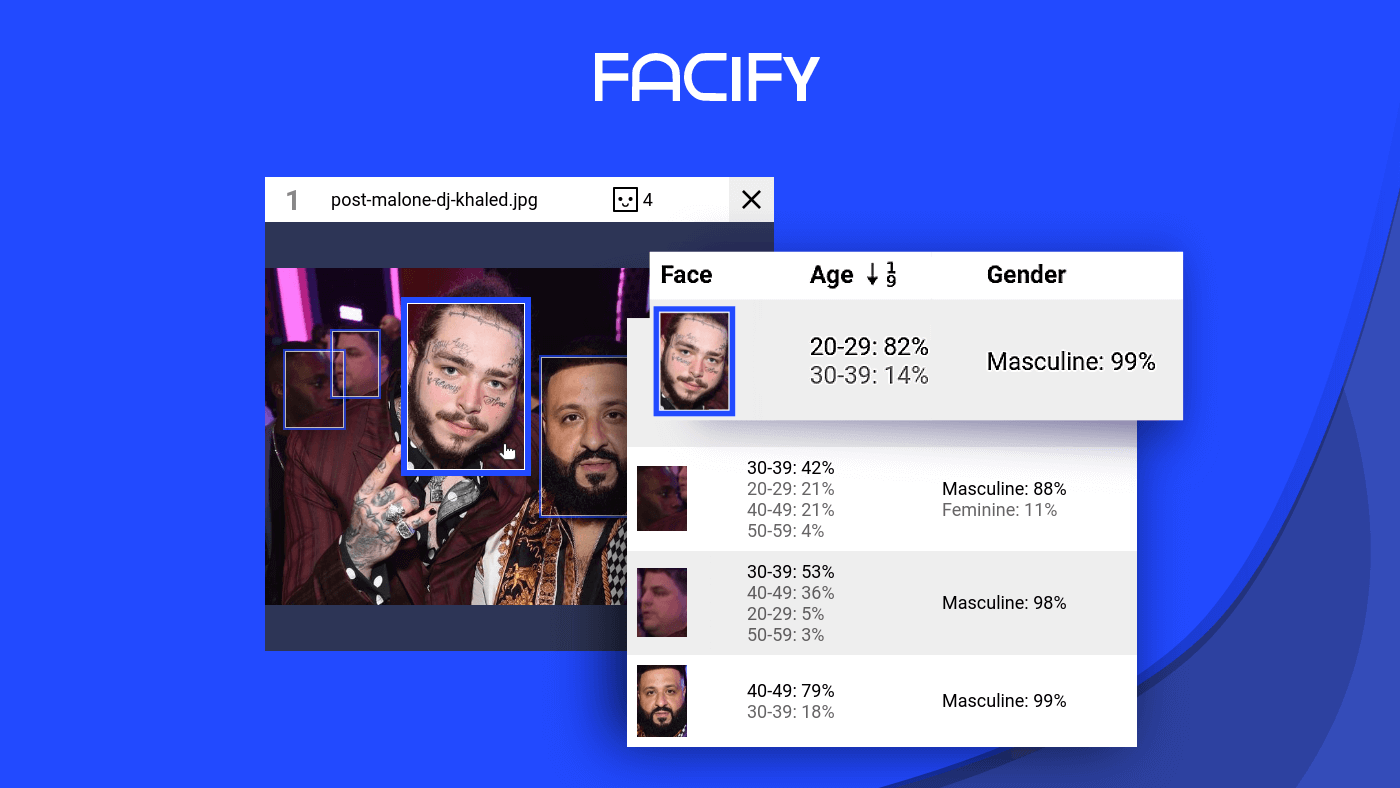 screenshot of facify application